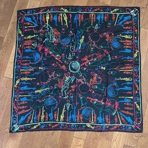 Vintage Perry Ellis Mardi Gras Patterned Square Silk Scarf